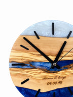 Engraved Tide Olive Wood & Resin Wall Clock — product photograph, view 6