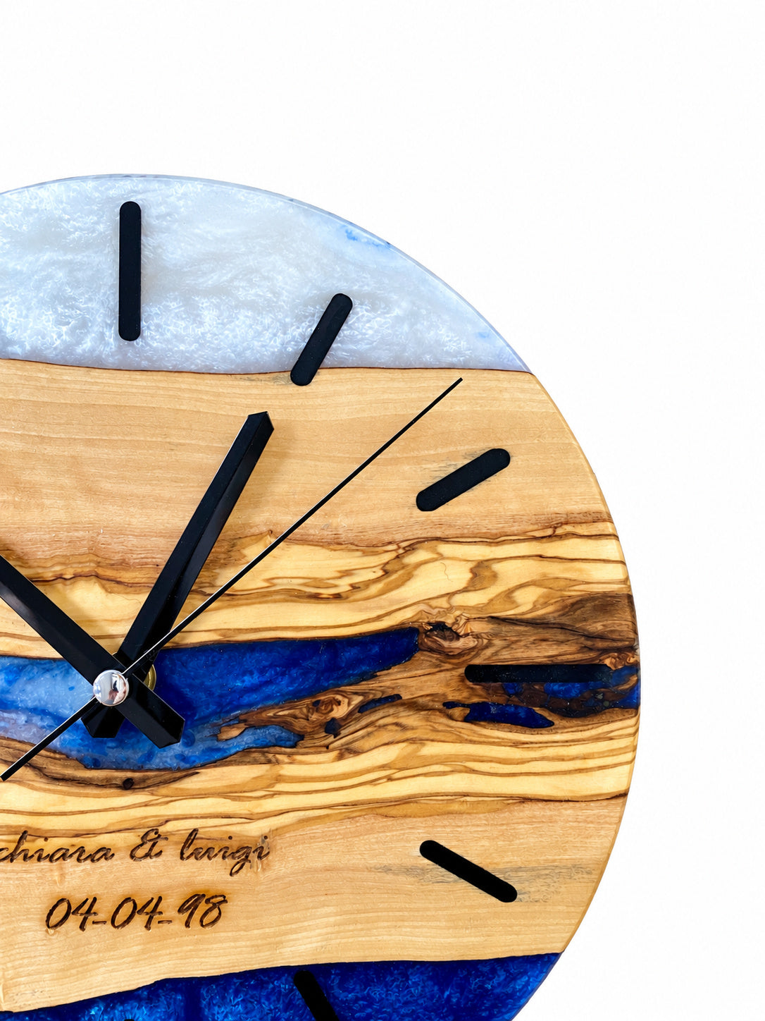 Engraved Tide Olive Wood & Resin Wall Clock — product photograph, view 7