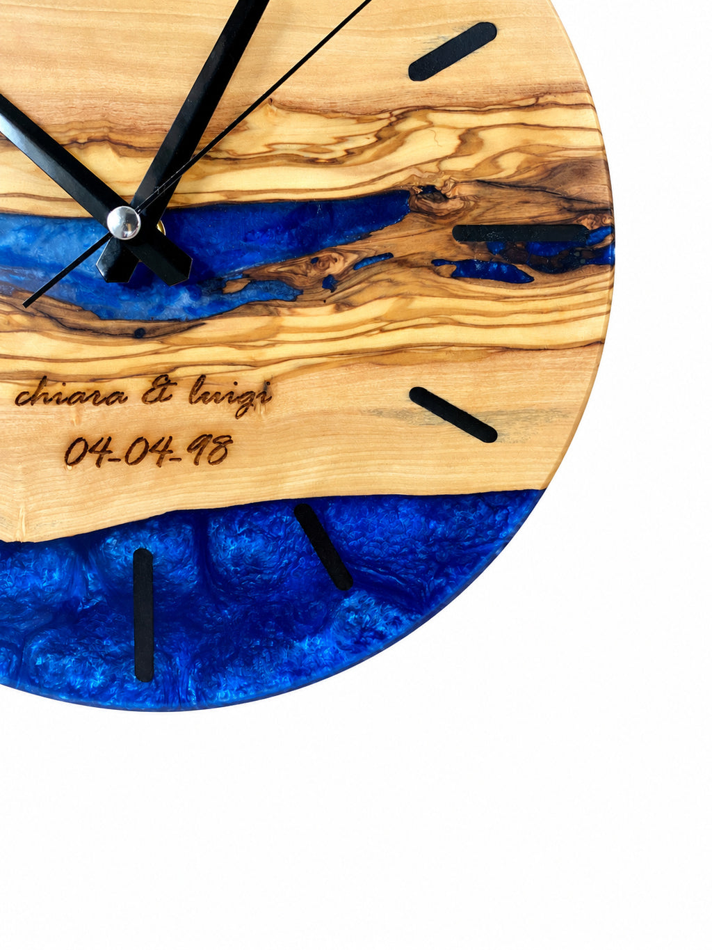 Engraved Tide Olive Wood & Resin Wall Clock — product photograph, view 5