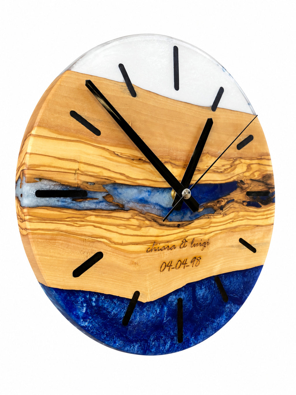 Engraved Tide Olive Wood & Resin Wall Clock — product photograph, view 4