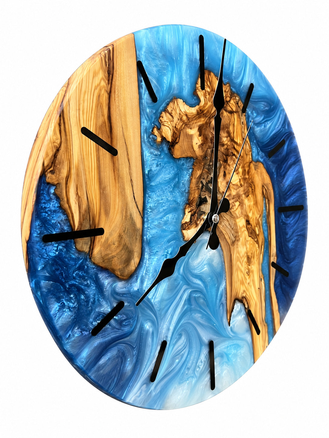 Blue Coastline Olive Wood & Resin Wall Clock — product photograph, view 5