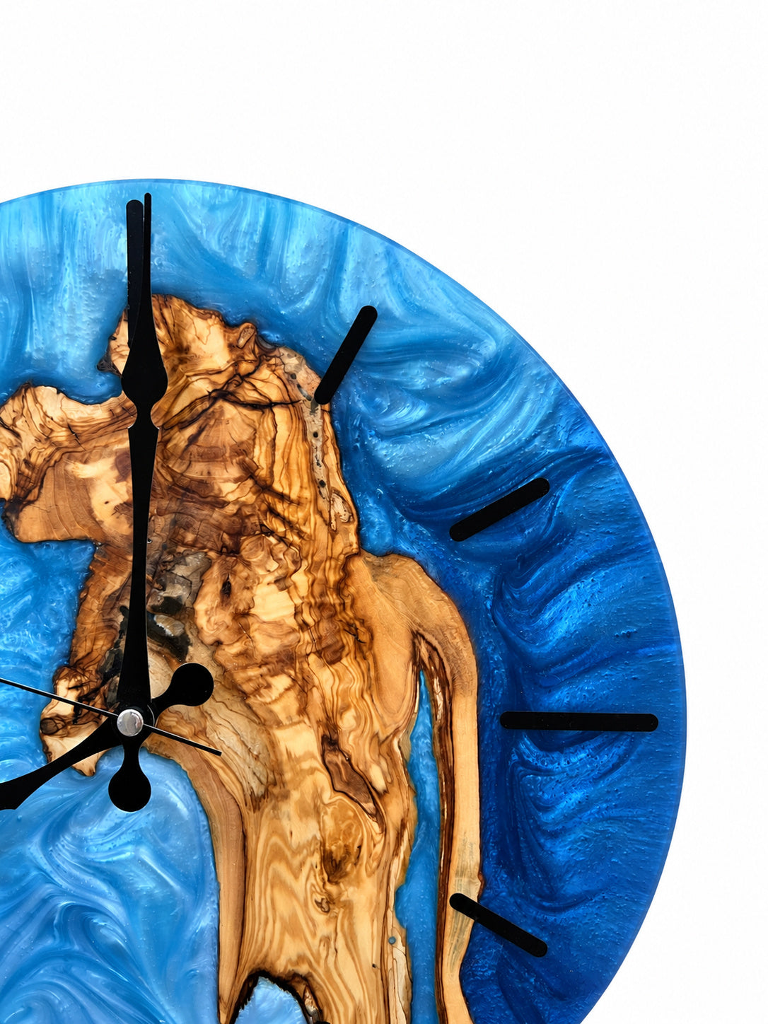 Blue Coastline Olive Wood & Resin Wall Clock — product photograph, view 3