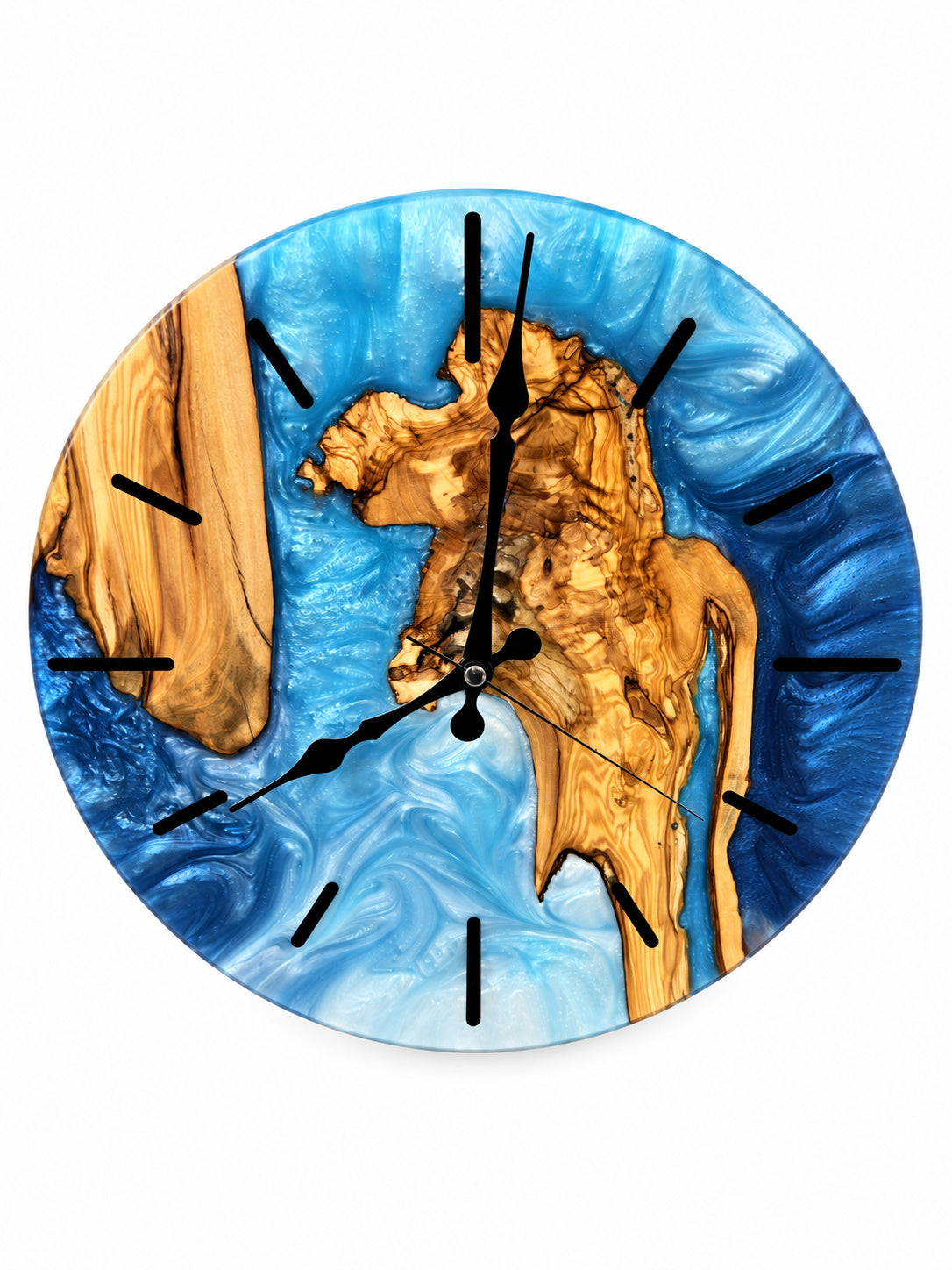 Blue Coastline Olive Wood & Resin Wall Clock — product photograph, view 2