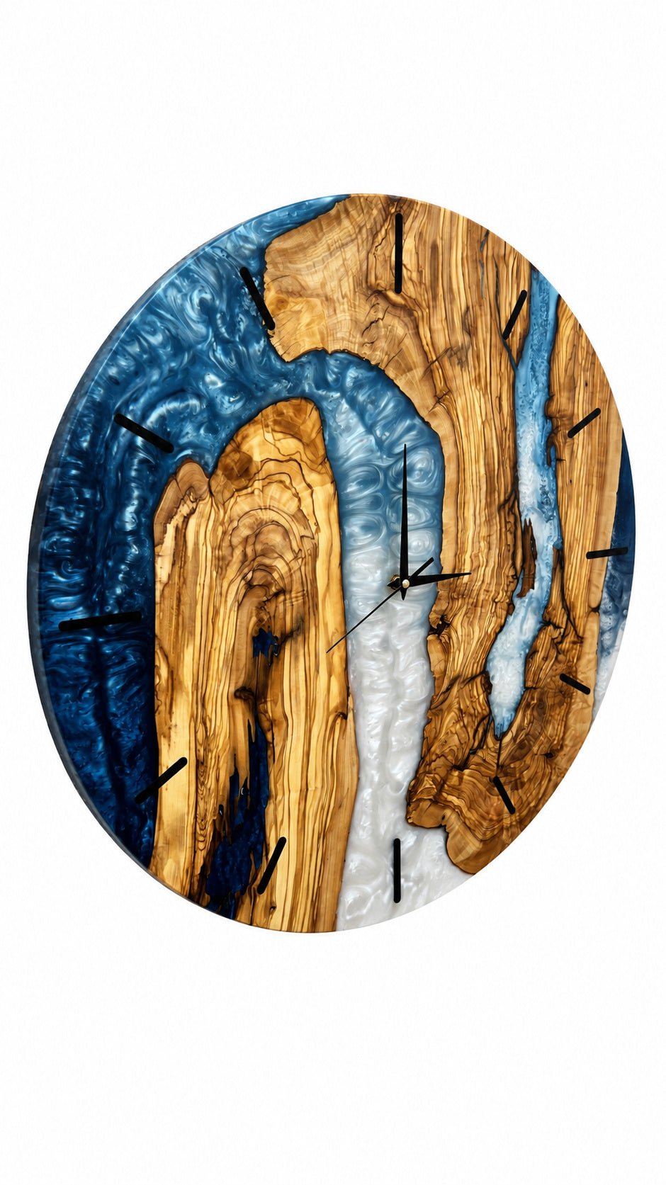 Storm Channel Olive Wood & Resin Wall Clock — product photograph, view 3