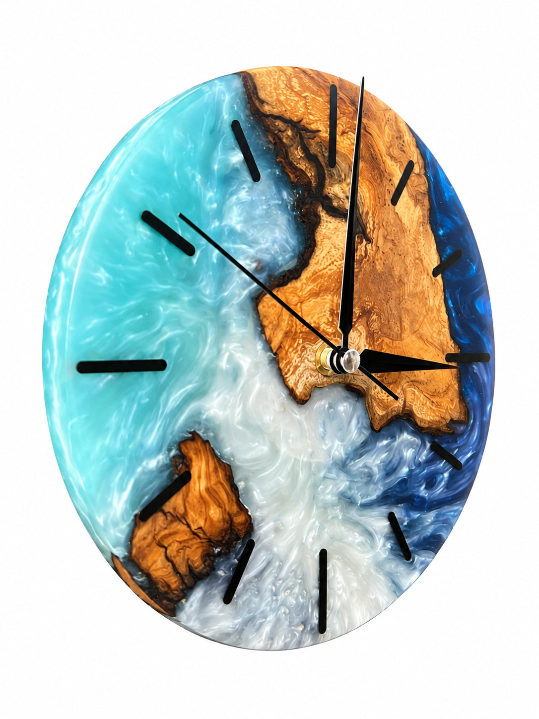 Turquoise Continent Olive Wood & Resin Wall Clock — product photograph, view 4