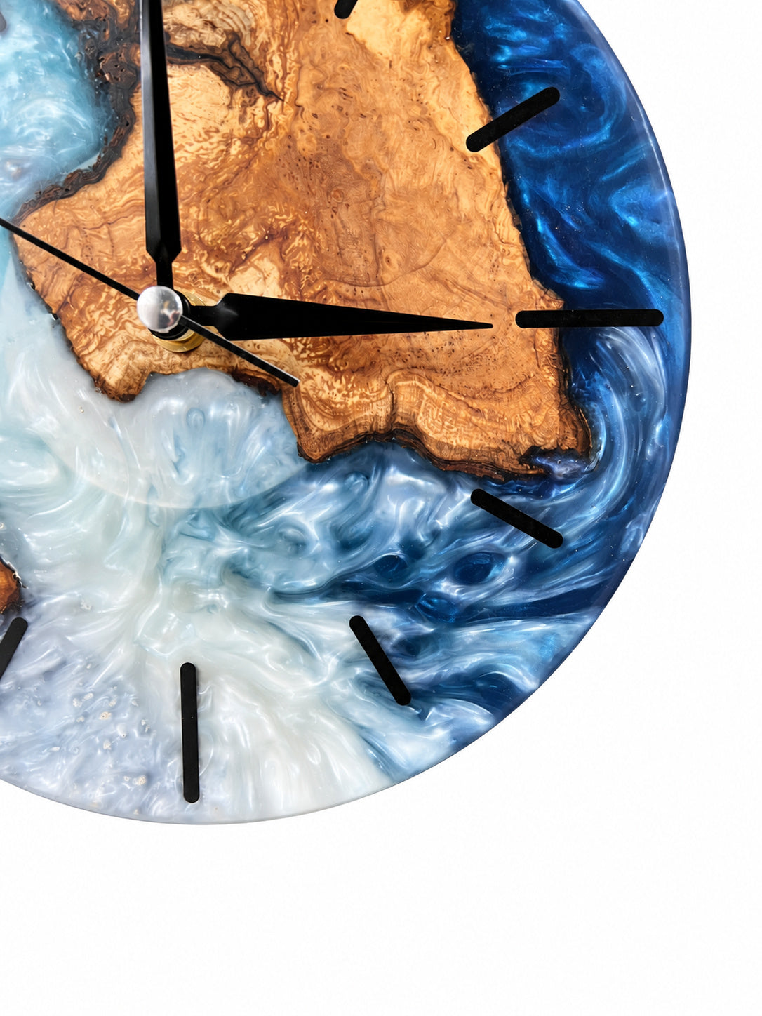 Turquoise Continent Olive Wood & Resin Wall Clock — product photograph, view 2
