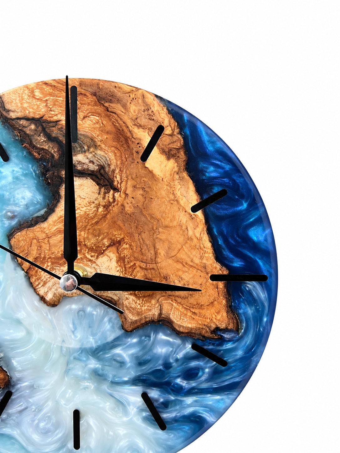 Turquoise Continent Olive Wood & Resin Wall Clock — product photograph, view 3