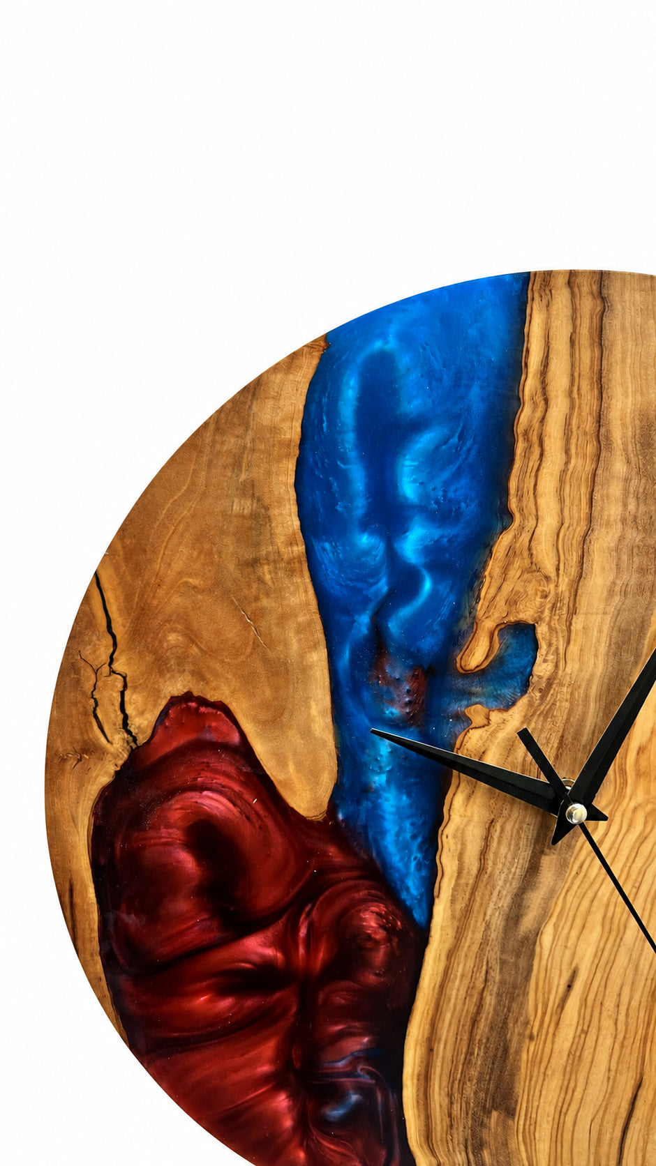 Crimson River Olive Wood & Resin Wall Clock — product photograph, view 5