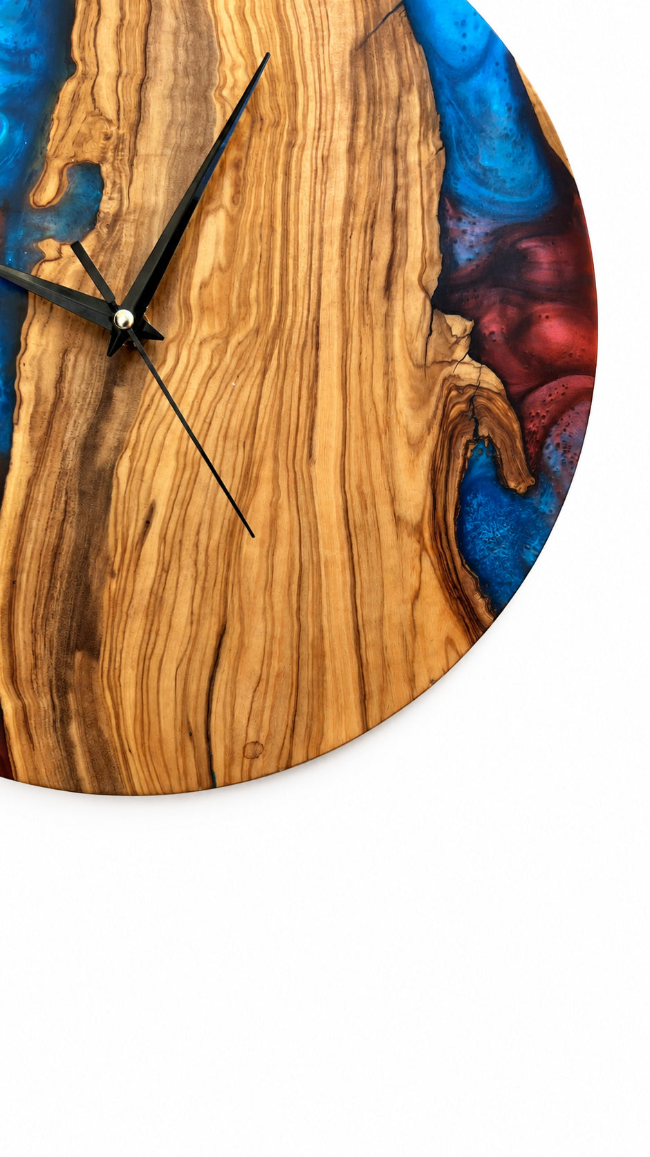 Crimson River Olive Wood & Resin Wall Clock — product photograph, view 2