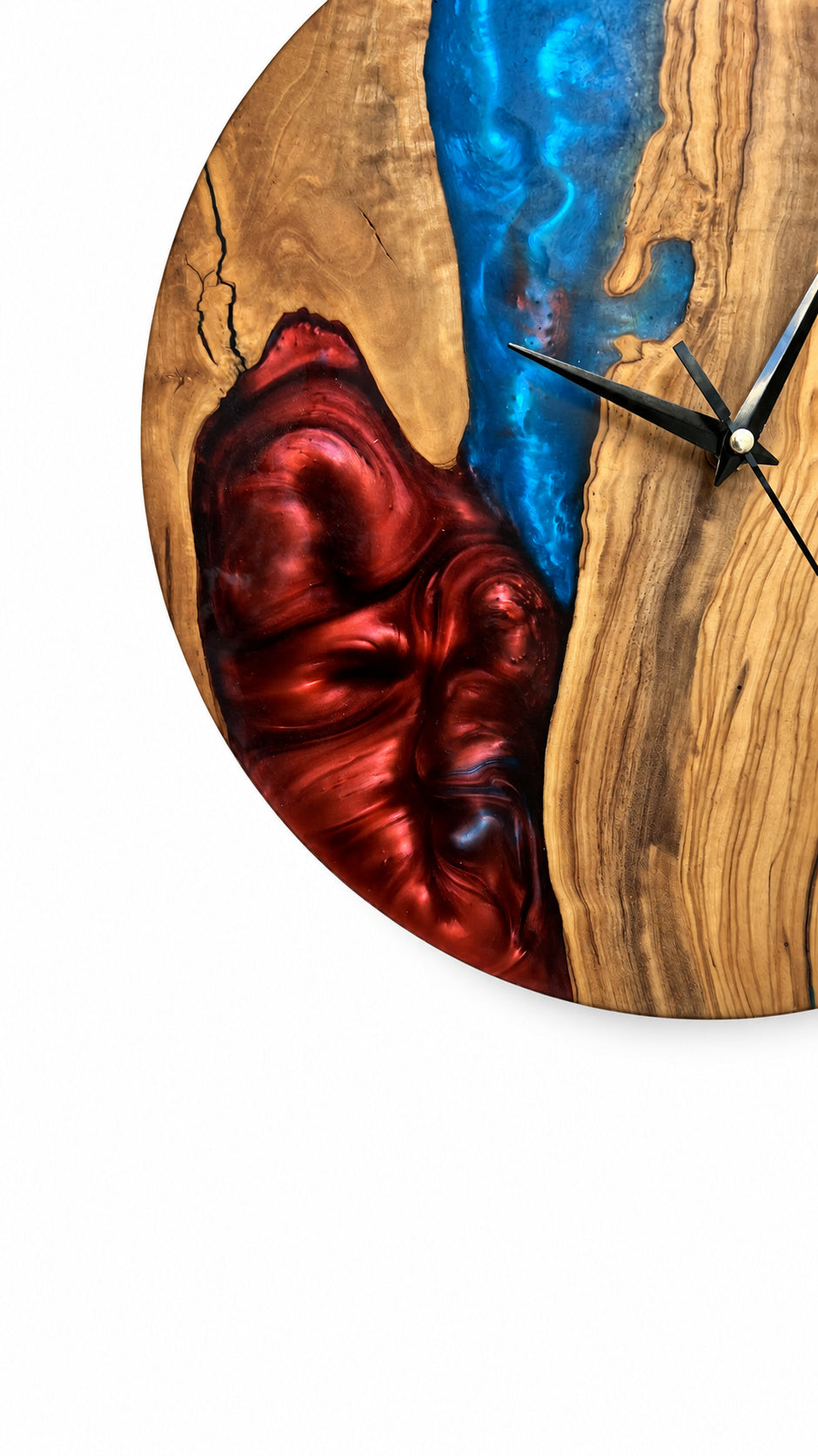 Crimson River Olive Wood & Resin Wall Clock — product photograph, view 4