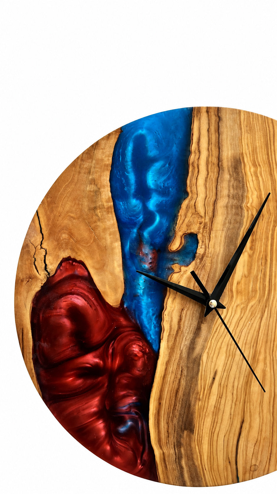 Crimson River Olive Wood & Resin Wall Clock — product photograph, view 3