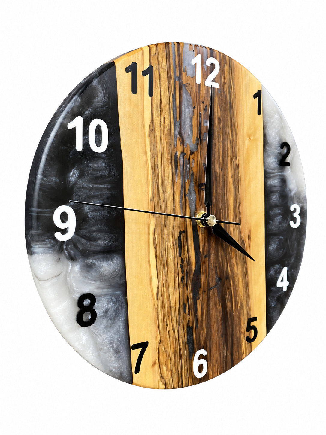 Charcoal Divide Olive Wood & Resin Wall Clock — product photograph, view 6