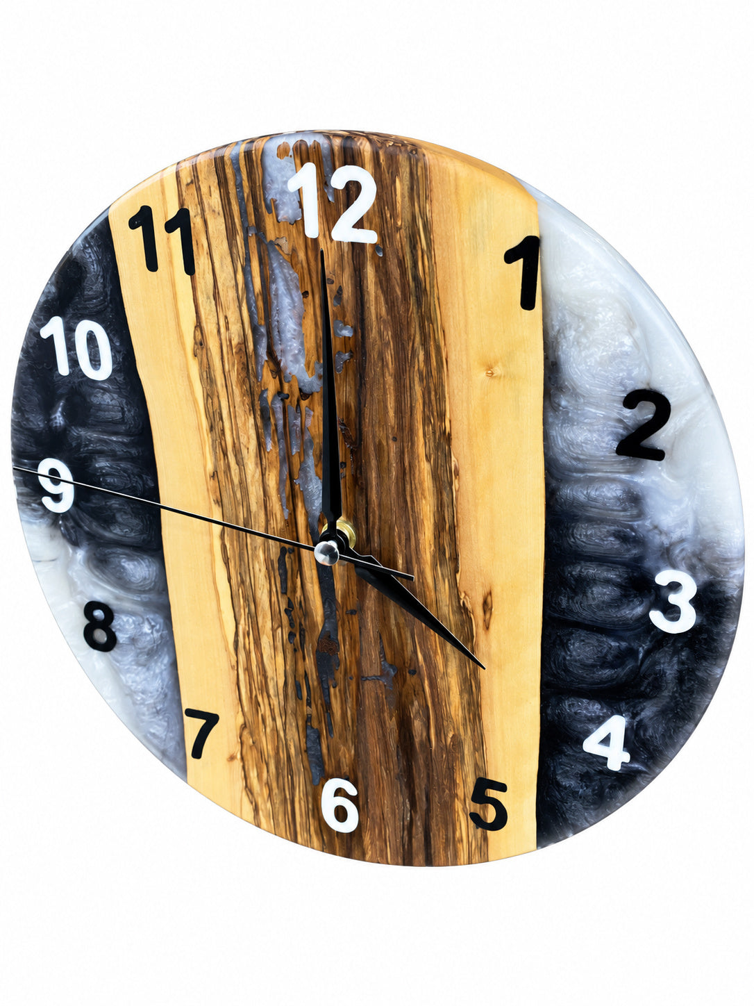 Charcoal Divide Olive Wood & Resin Wall Clock — product photograph, view 3