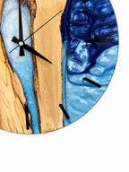 Silver Blue Channel Olive Wood & Resin Wall Clock — product photograph, view 10