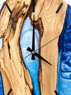 Silver Blue Channel Olive Wood & Resin Wall Clock — product photograph, view 12