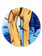 Silver Blue Channel Olive Wood & Resin Wall Clock — product photograph, view 4