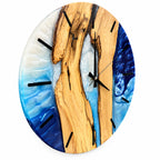 Silver Blue Channel Olive Wood & Resin Wall Clock — product photograph, view 5