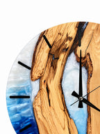 Silver Blue Channel Olive Wood & Resin Wall Clock — product photograph, view 8