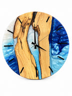 Silver Blue Channel Olive Wood & Resin Wall Clock — product photograph, view 2