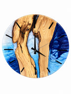 Silver Blue Channel Olive Wood & Resin Wall Clock — product photograph, view 6