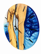 Silver Blue Channel Olive Wood & Resin Wall Clock — product photograph, view 7