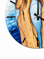 Silver Blue Channel Olive Wood & Resin Wall Clock — product photograph, view 9