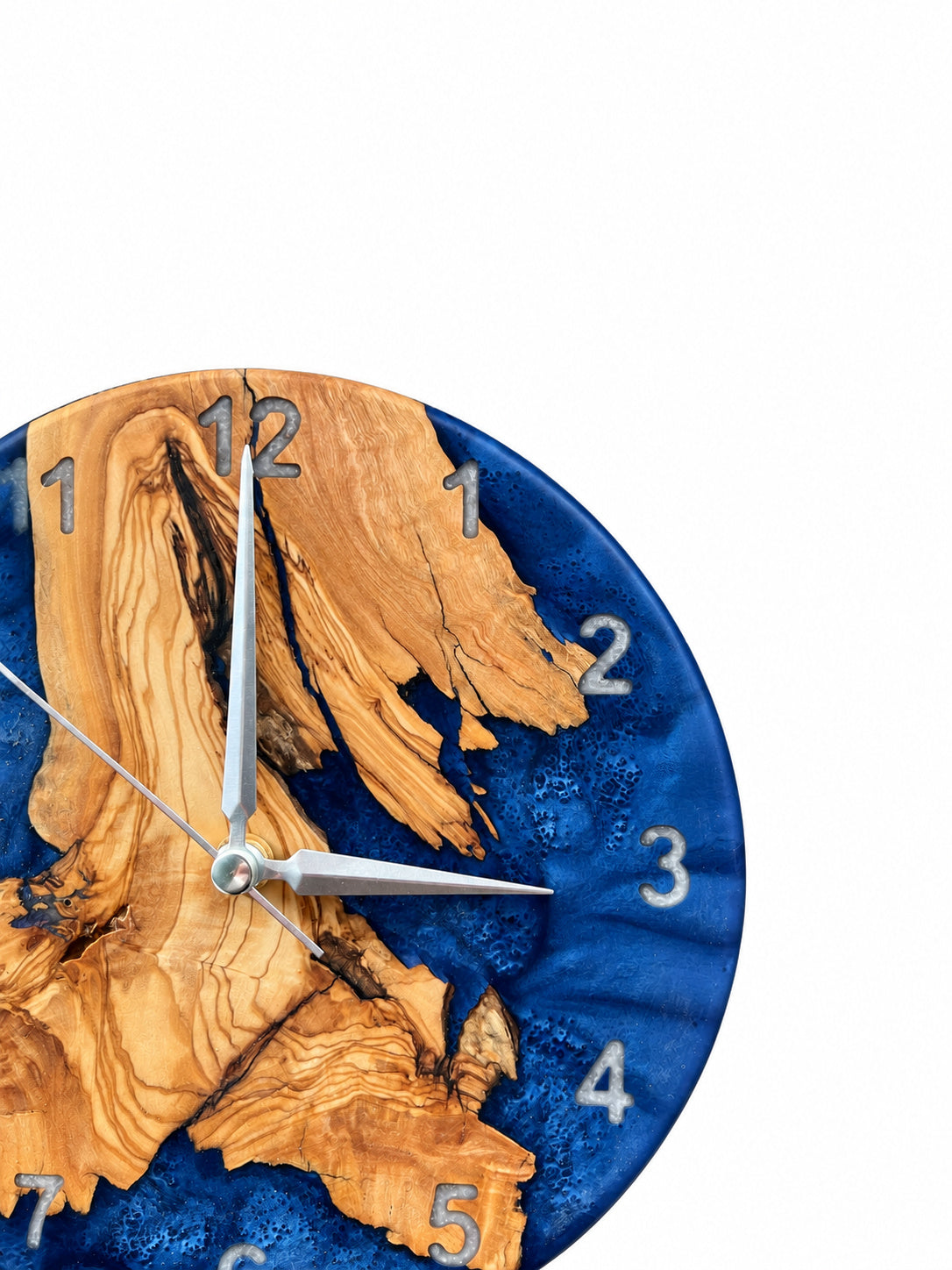Blue Coast Map Olive Wood & Resin Wall Clock — product photograph, view 3