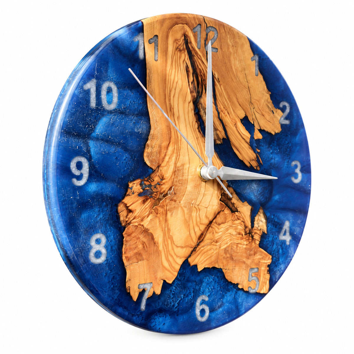 Blue Coast Map Olive Wood & Resin Wall Clock — product photograph, view 4