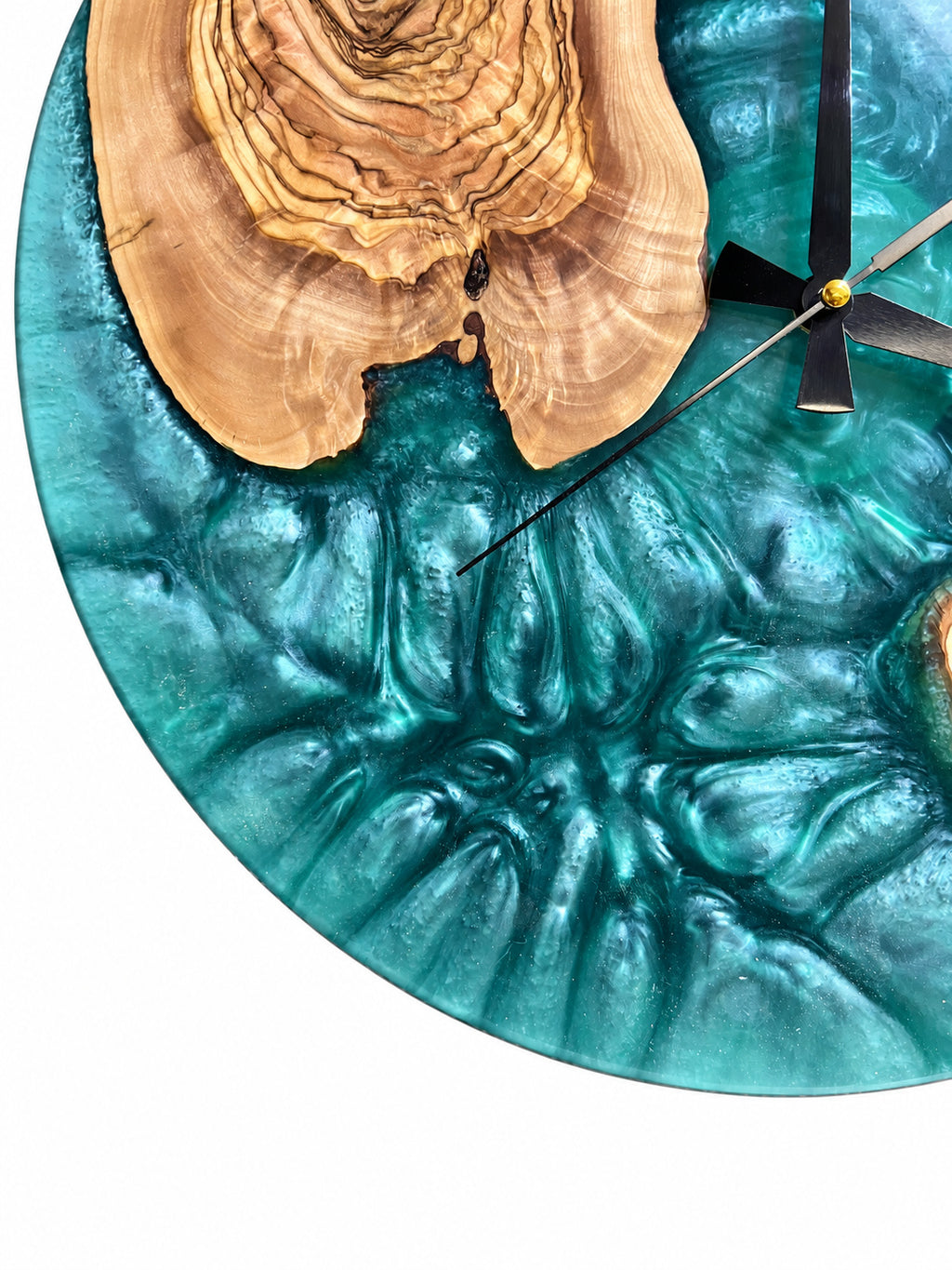 Emerald Shores Olive Wood & Resin Wall Clock — product photograph, view 6