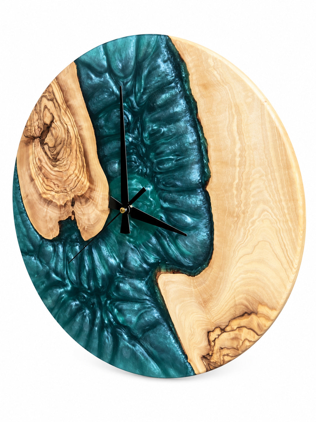 Emerald Shores Olive Wood & Resin Wall Clock — product photograph, view 2
