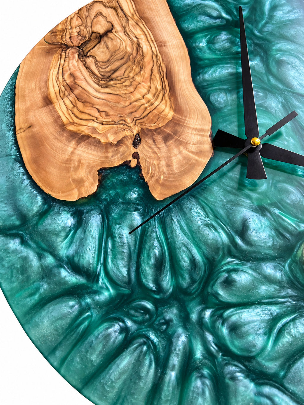 Emerald Shores Olive Wood & Resin Wall Clock — product photograph, view 7