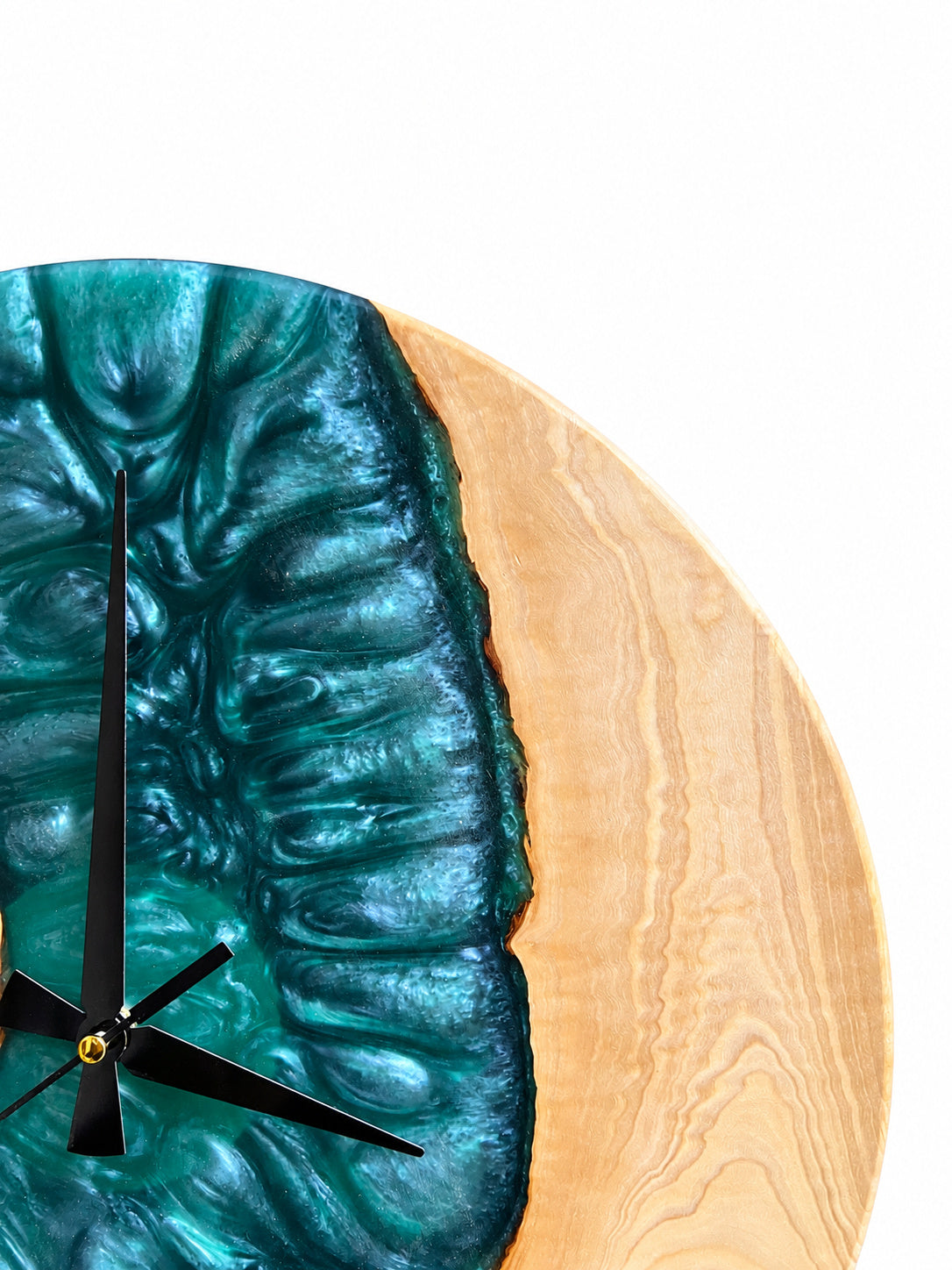 Emerald Shores Olive Wood & Resin Wall Clock — product photograph, view 4