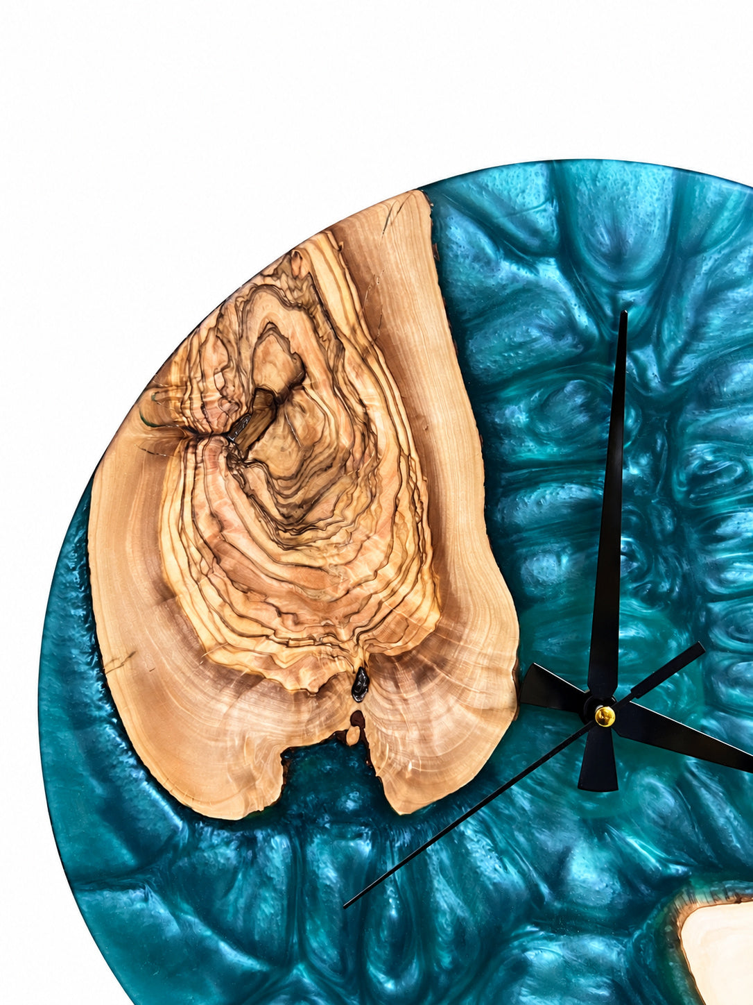 Emerald Shores Olive Wood & Resin Wall Clock — product photograph, view 5