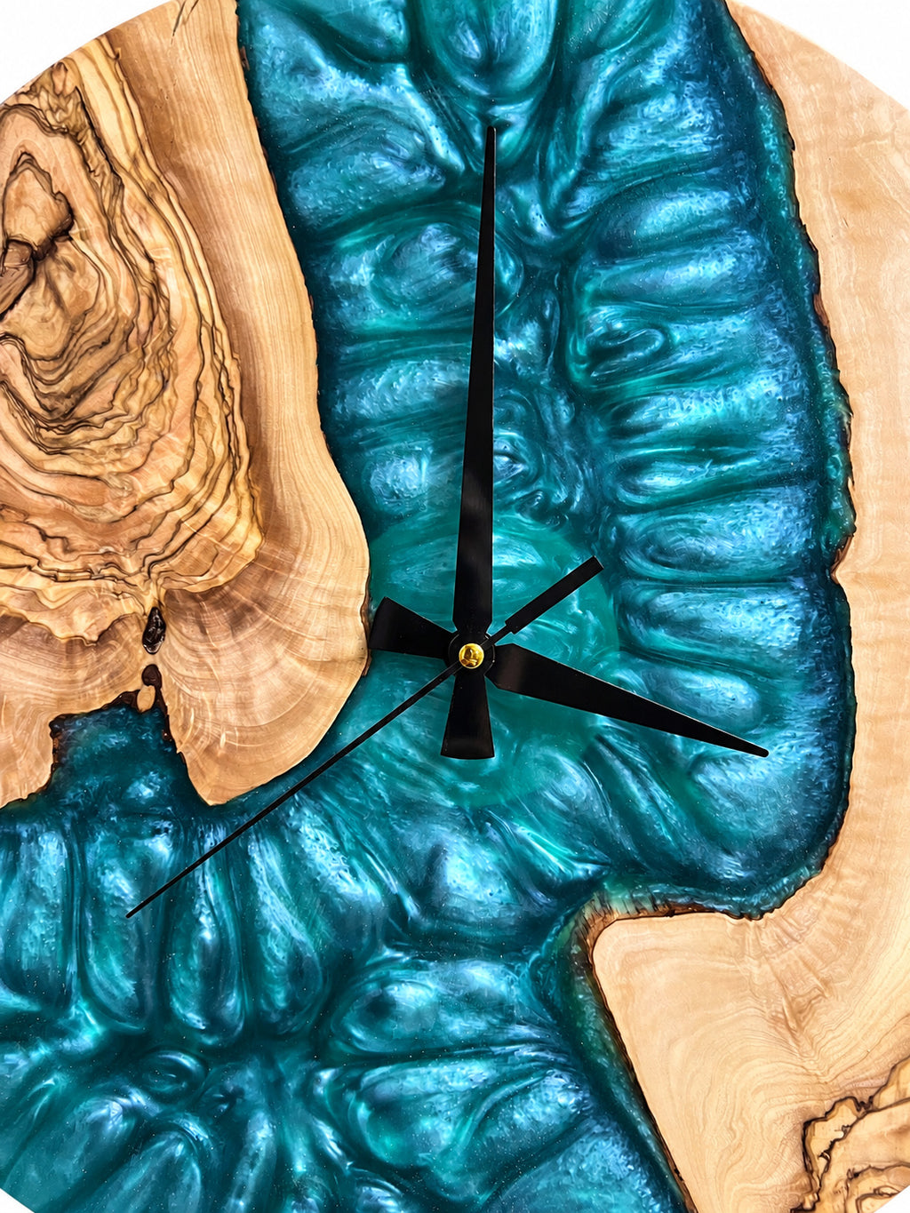 Emerald Shores Olive Wood & Resin Wall Clock — product photograph, view 8