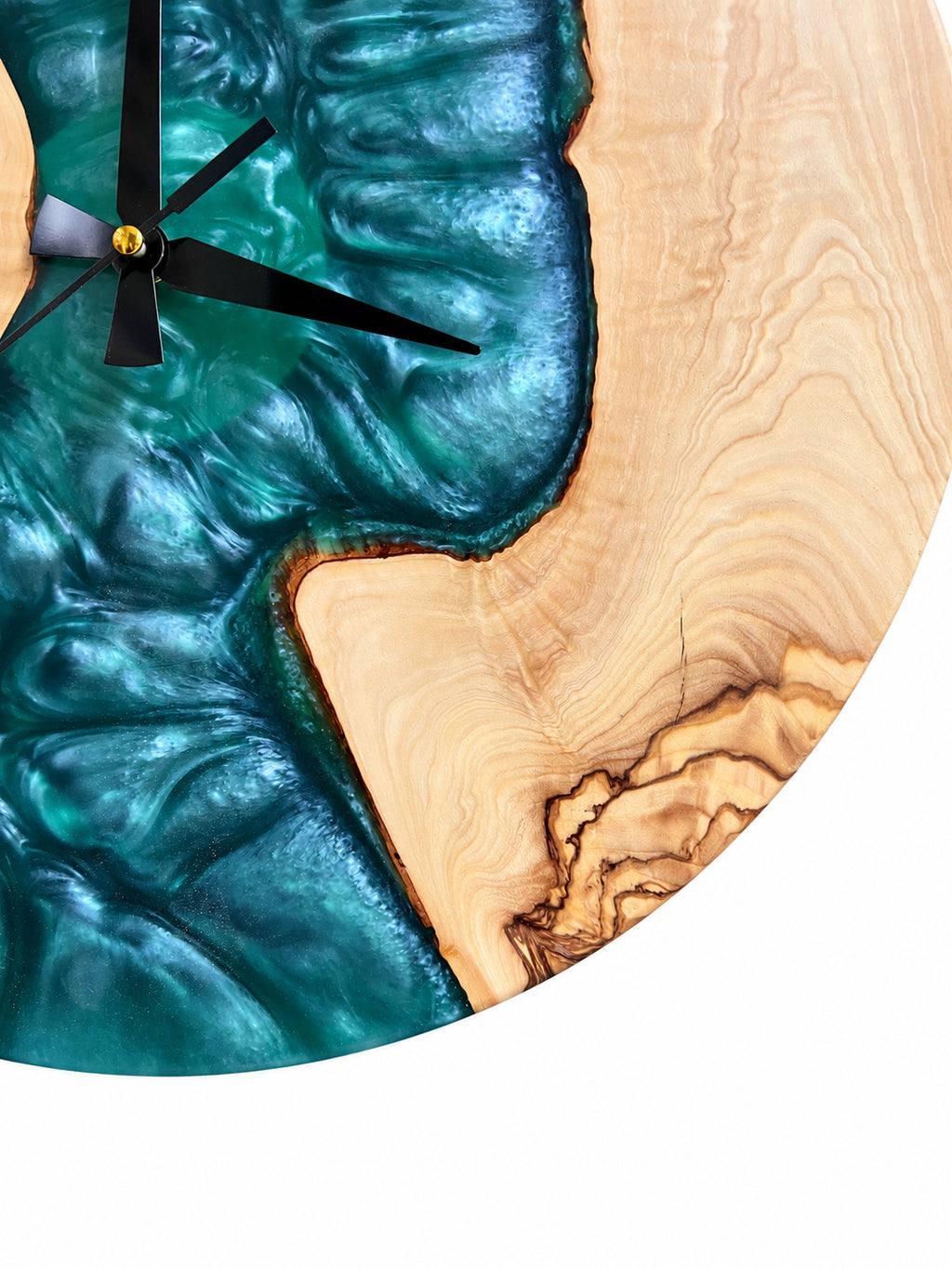 Emerald Shores Olive Wood & Resin Wall Clock — product photograph, view 3