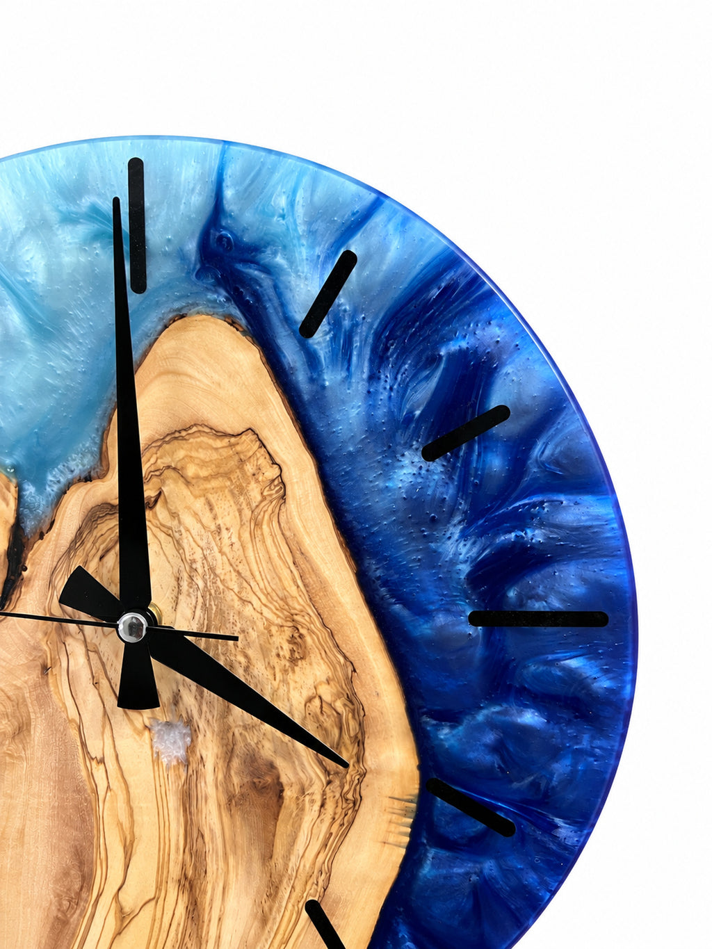 Pearl Blue Fjord Olive Wood & Resin Wall Clock — product photograph, view 6