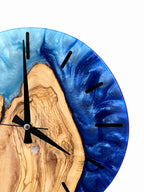 Pearl Blue Fjord Olive Wood & Resin Wall Clock — product photograph, view 6