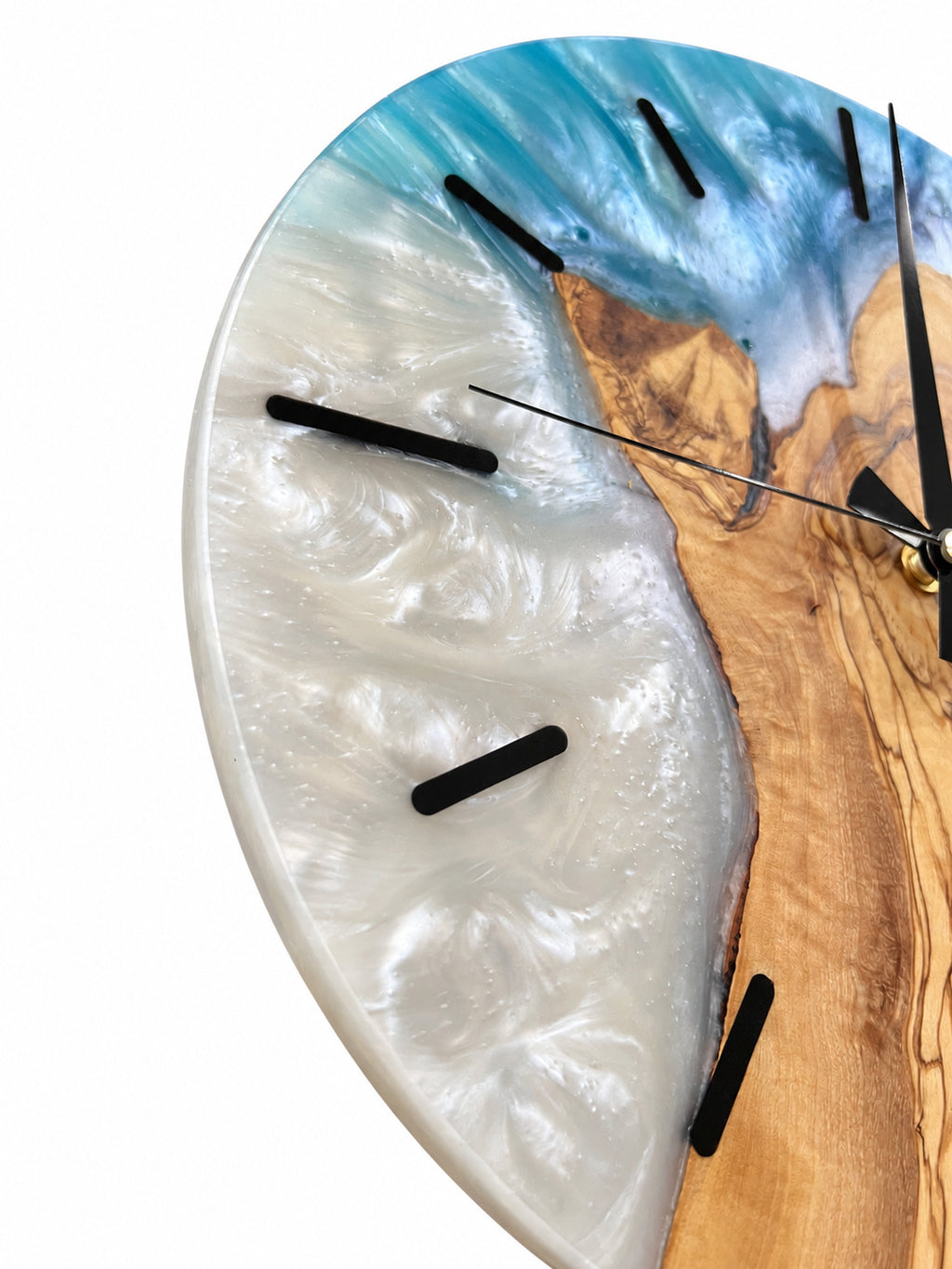 Pearl Blue Fjord Olive Wood & Resin Wall Clock — product photograph, view 9