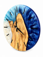 Pearl Blue Fjord Olive Wood & Resin Wall Clock — product photograph, view 3