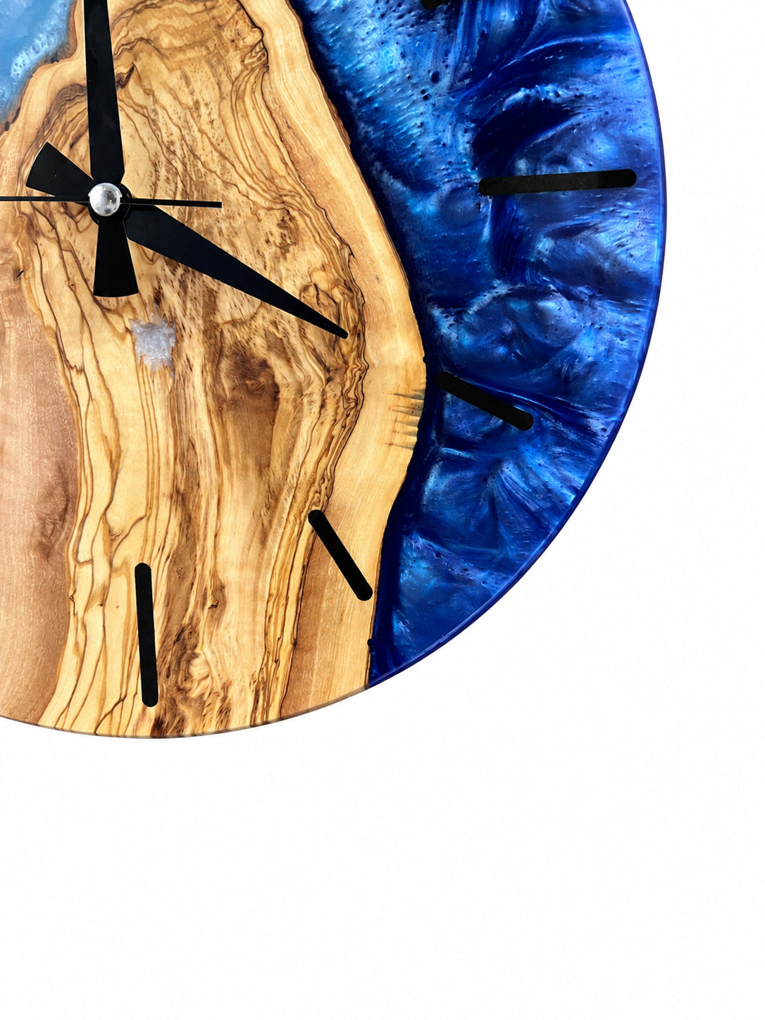Pearl Blue Fjord Olive Wood & Resin Wall Clock — product photograph, view 7