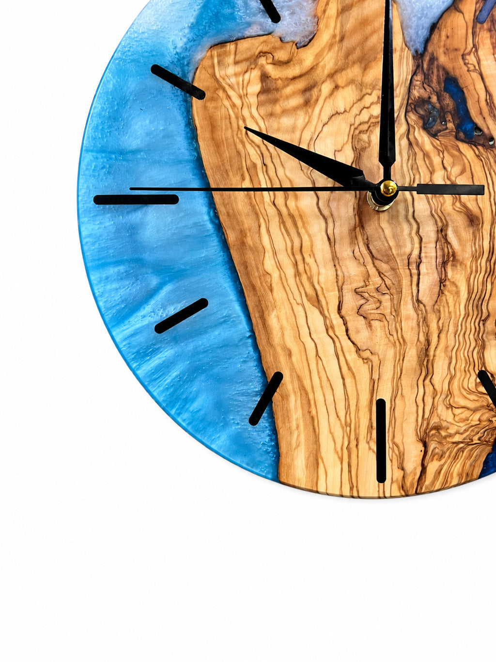 Amber Island Olive Wood & Resin Wall Clock — handcrafted clock, product view 7