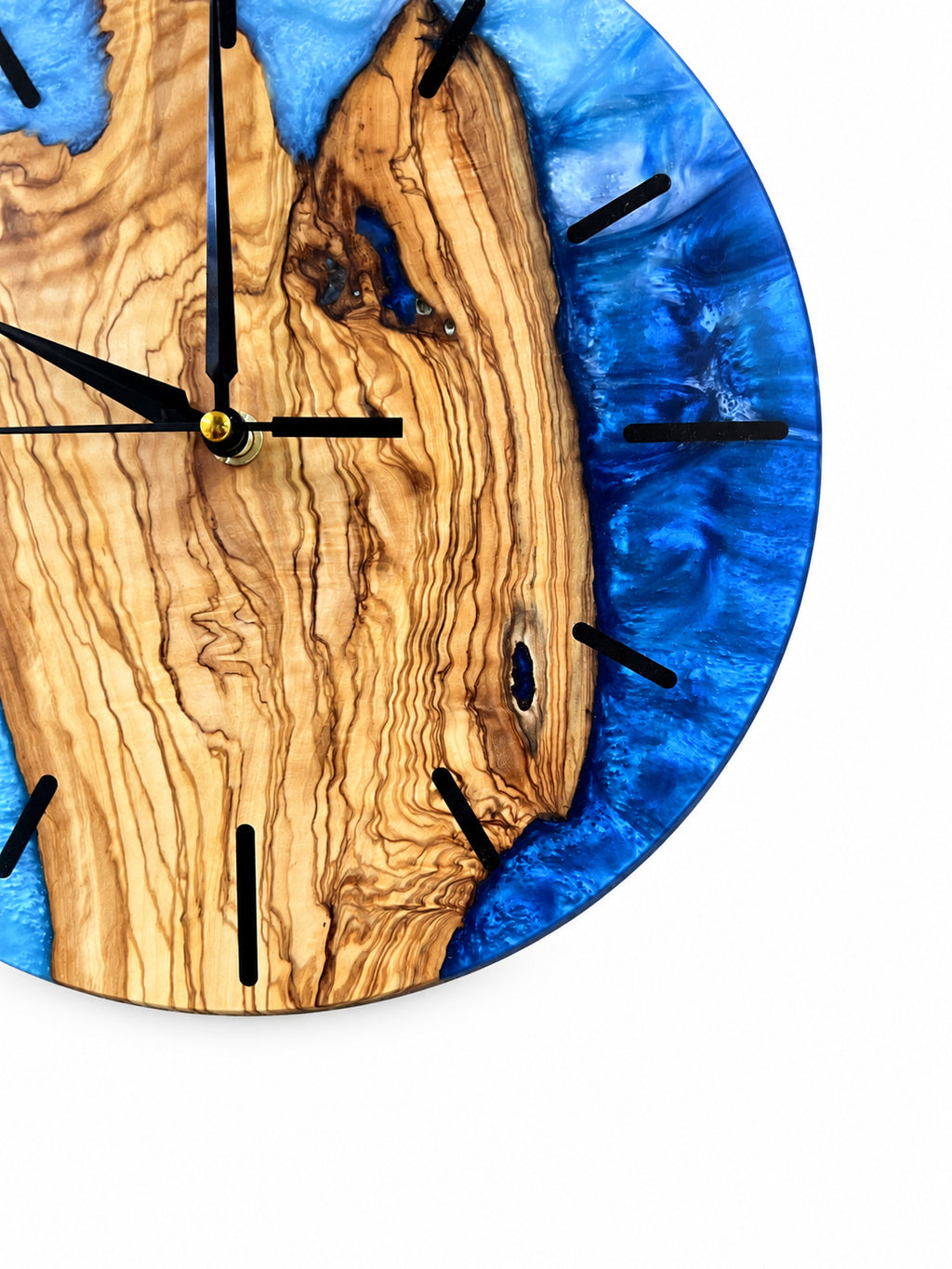 Amber Island Olive Wood & Resin Wall Clock — handcrafted clock, product view 5