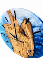 Amber Island Olive Wood & Resin Wall Clock — handcrafted clock, product view 9