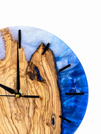 Amber Island Olive Wood & Resin Wall Clock — handcrafted clock, product view 3