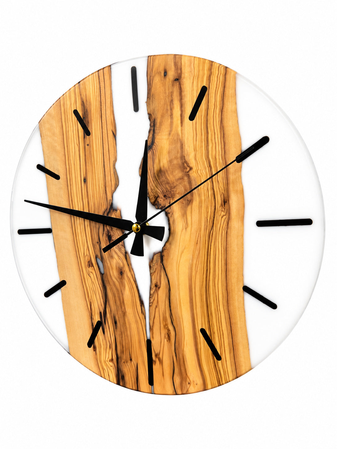 White River Olive Wood & Resin Wall Clock — product photograph, view 4
