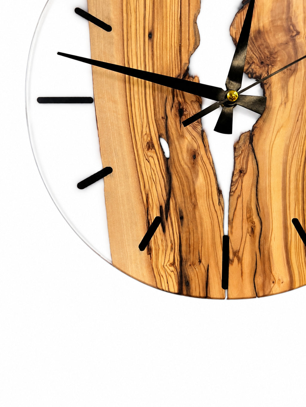 White River Olive Wood & Resin Wall Clock — product photograph, view 5