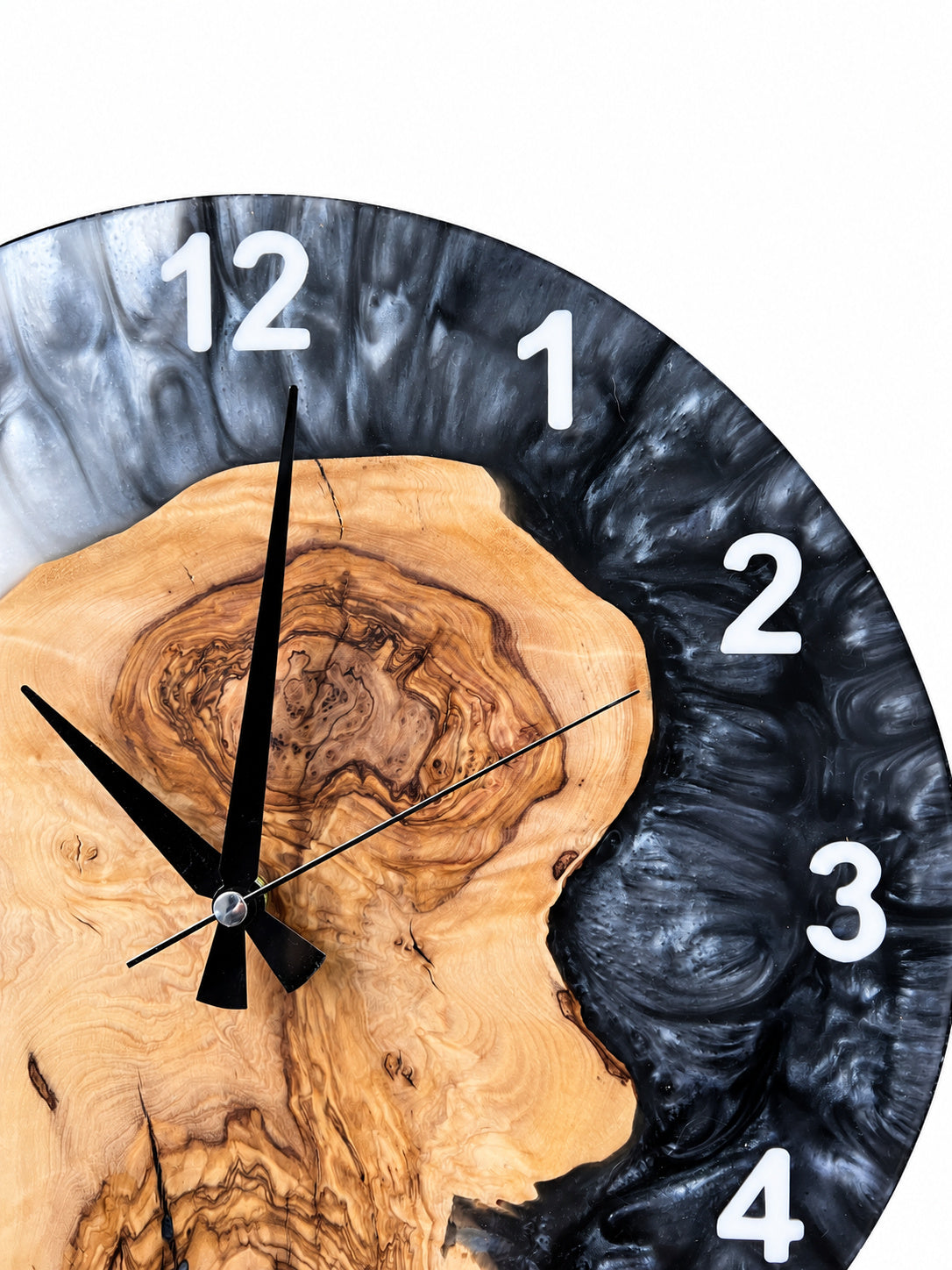 Monochrome Cove Olive Wood & Resin Wall Clock — product photograph, view 4