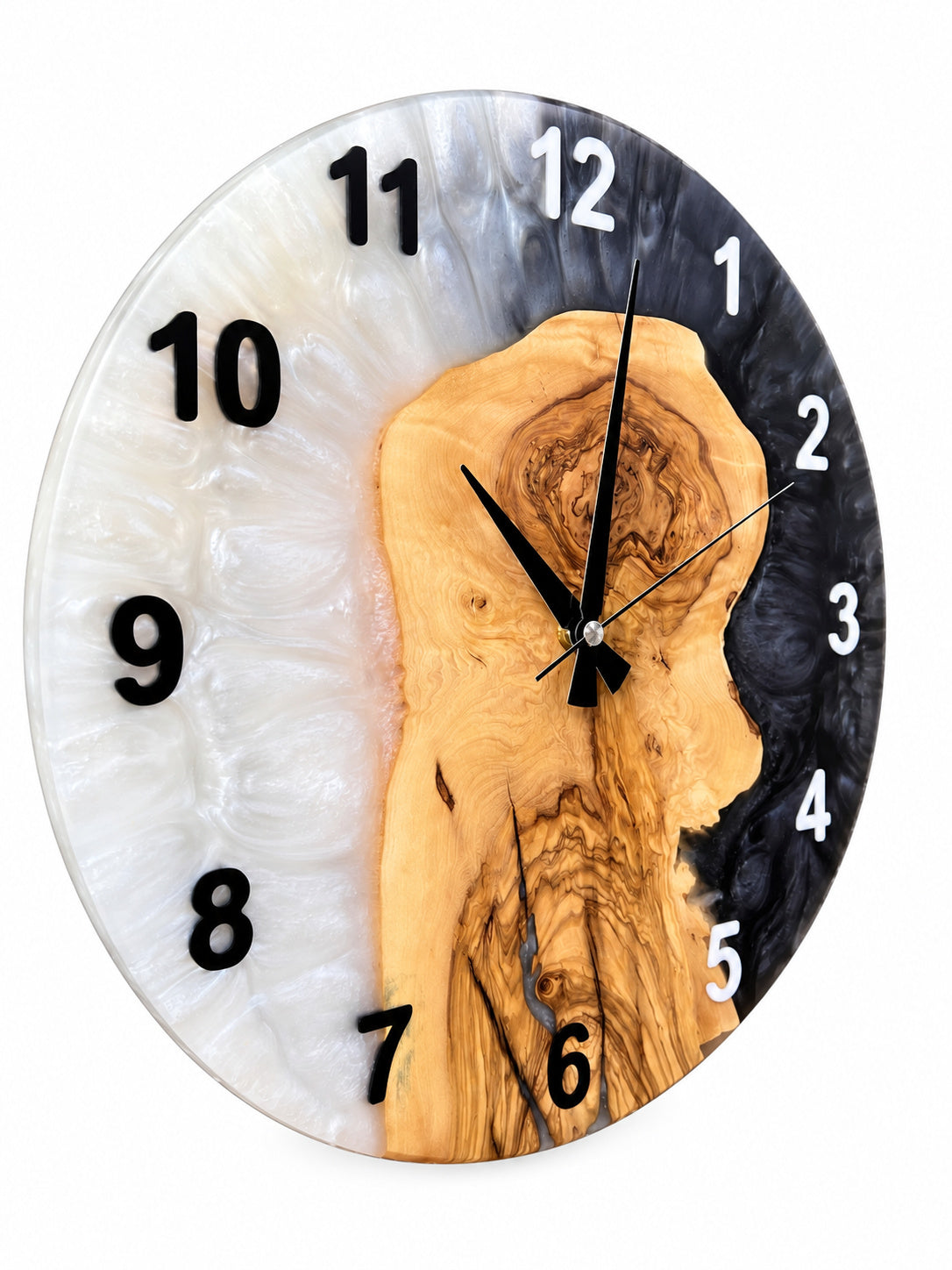 Monochrome Cove Olive Wood & Resin Wall Clock — product photograph, view 6
