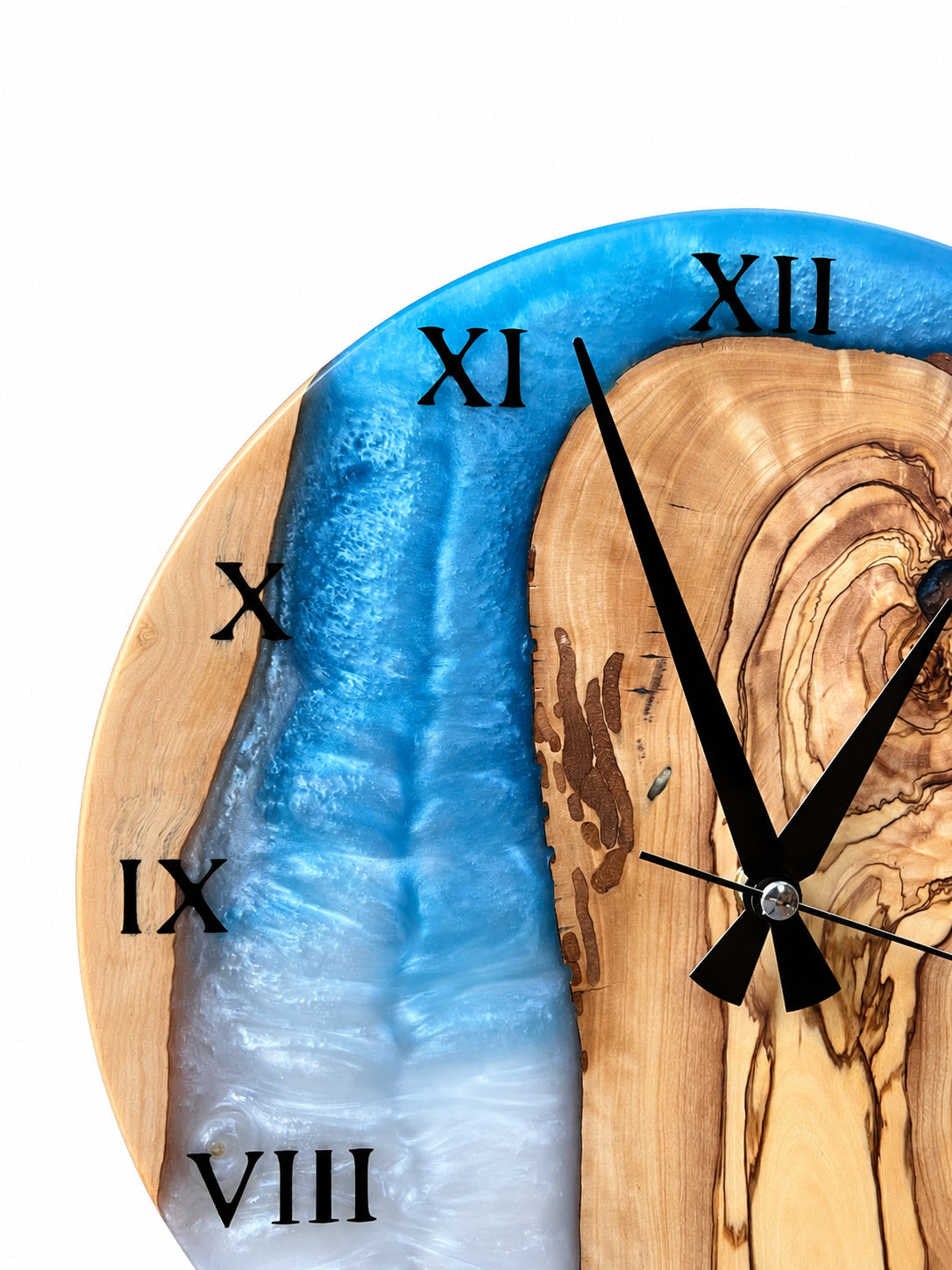Roman Blue Isle Olive Wood & Resin Wall Clock — product photograph, view 4