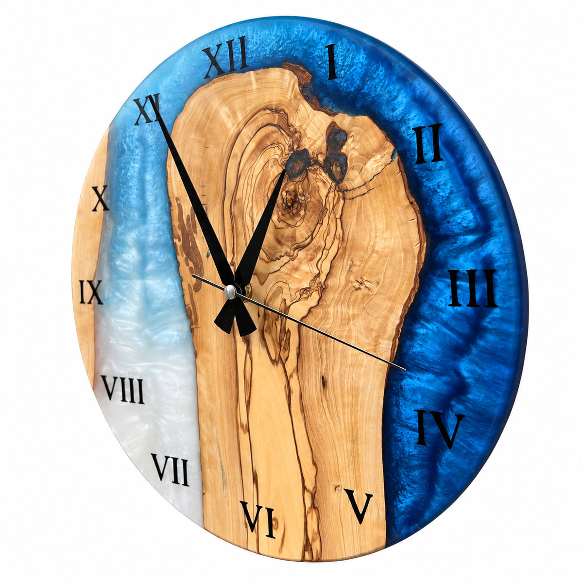 Roman Blue Isle Olive Wood & Resin Wall Clock — product photograph, view 5